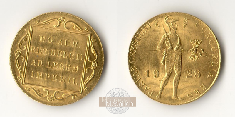 Niederlande, Wilhelmina 1890-1948. MM-Frankfurt  Feingold: 3,44g Dukat 1928 