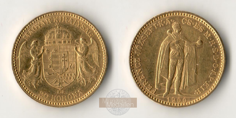 Ungarn  20 Kronen MM-Frankfurt  Feingold: 6,10g Franz Joseph I. 1848-1916 1900 