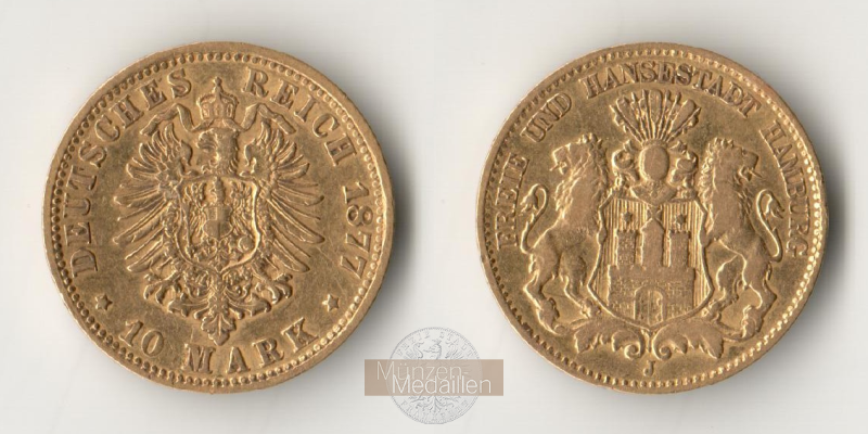 Dt. Kaiserreich Hamburg MM-Frankfurt KM#600 Feingold: 3,58g 10 Mark (1875-88) 1877 J 