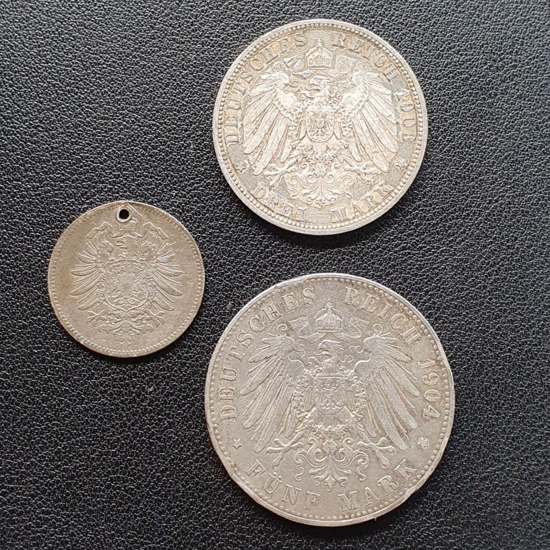  Kaiserreich 3 Münzen alle sehr schlechter Zustand Münzschrott 44,74 Gramm Feinsilber   