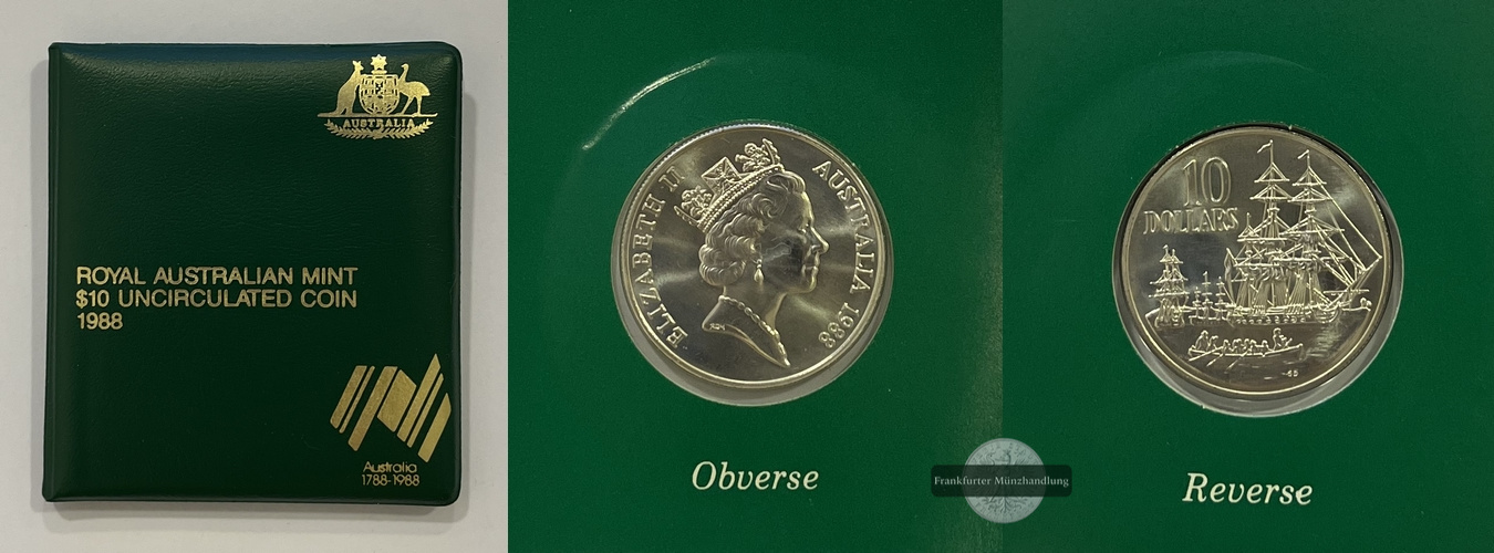  Australien 10 Dollar 1988 200. Jahrestag der ersten Flotte FM-Frankfurt KM#103 Feinsilber: 18,5g   
