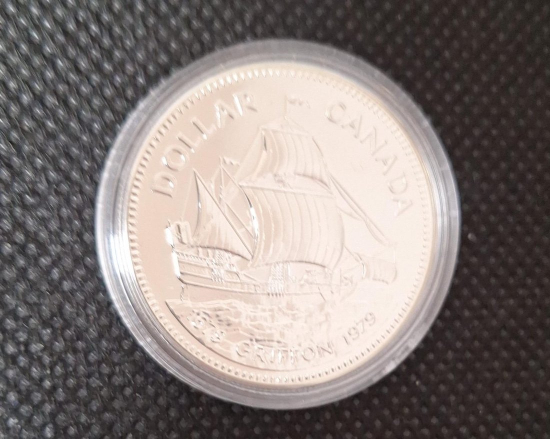  Canada Silber Gedenkmünze, 1 Dollar 1979 Segelschiff Griffon, Feingewicht 11,6 Gramm   