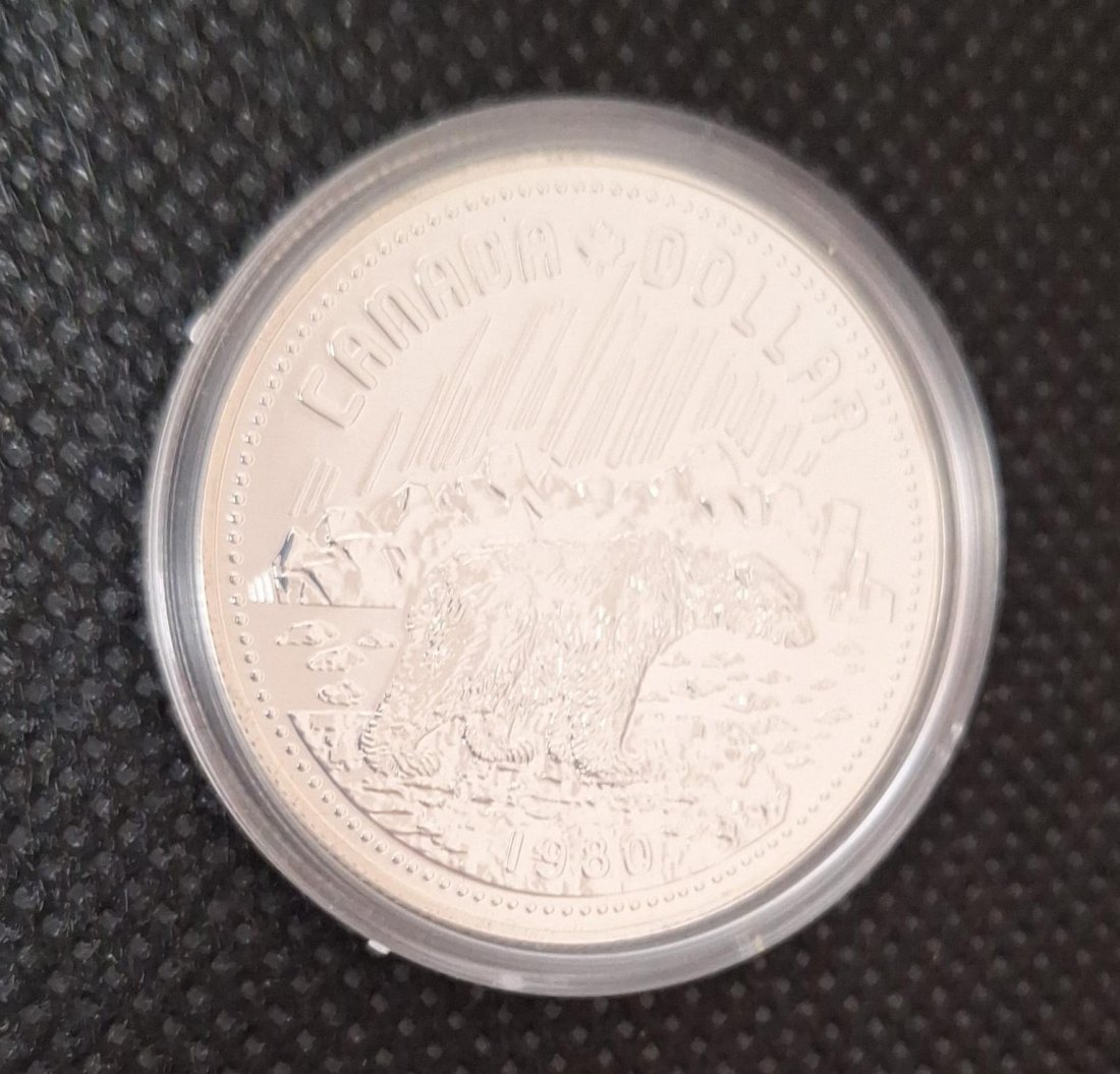  Canada Silber Gedenkmünze, 1 Dollar 1980 Eisbär (Arctic Territories), Feingewicht 11,6 Gramm Silber   