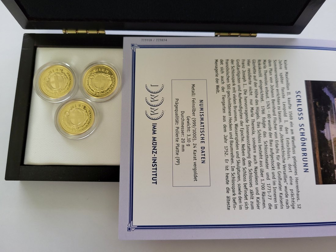  Goldmünze Schönbrunn Parlament Stephansdom 999/3,1g x 3 Stk Österreich Spittalgold9800 (5525   