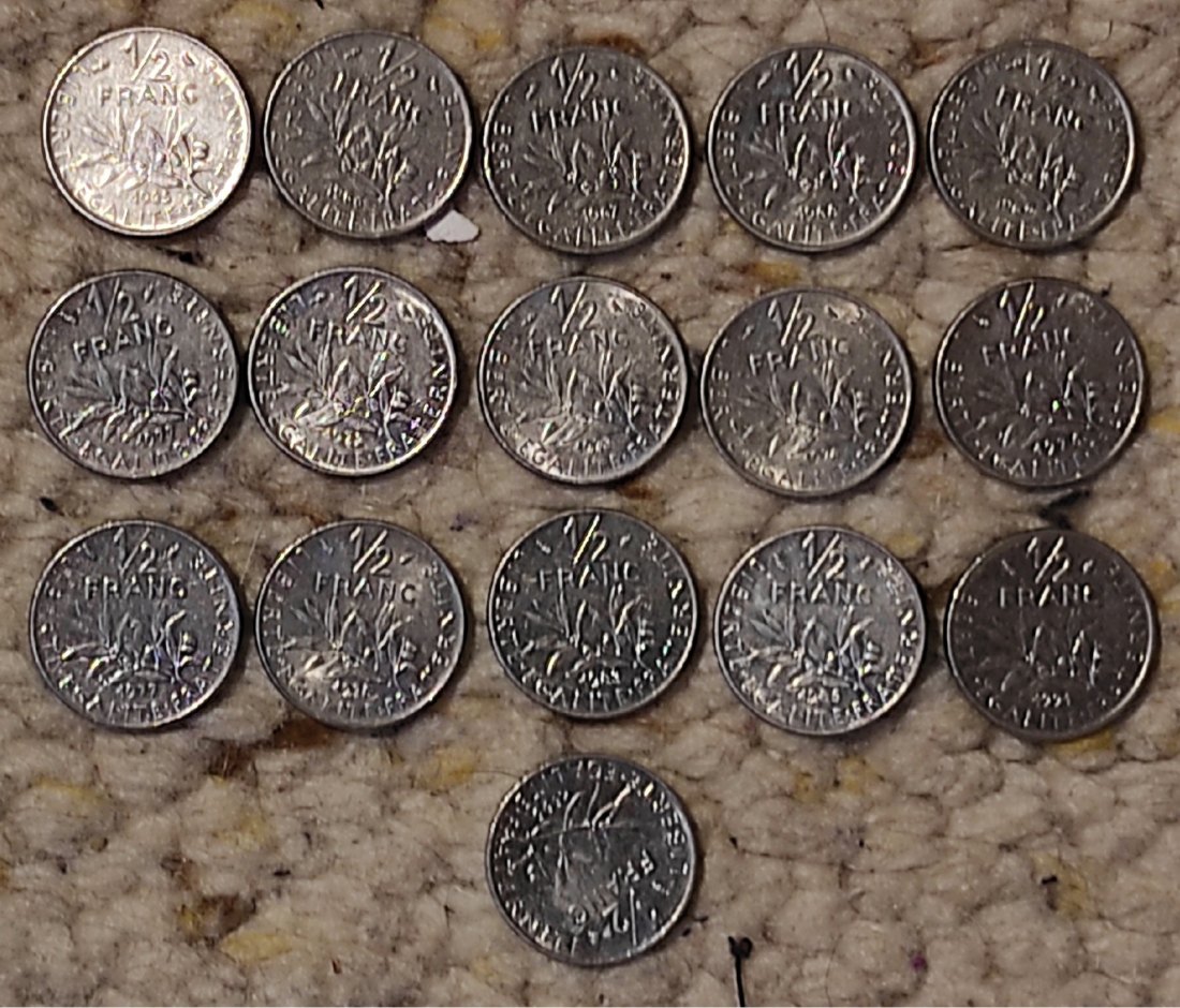  Set 071: Frankreich Münzlot mit 16 x 1/2 Franc Stücken   
