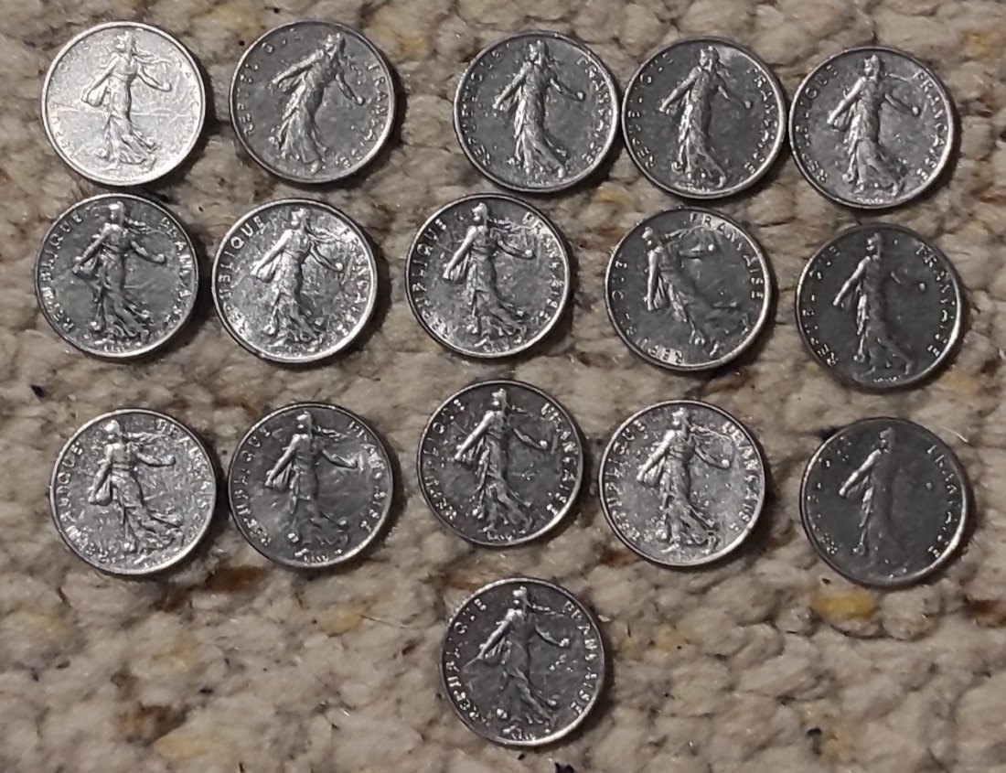  Set 071: Frankreich Münzlot mit 16 x 1/2 Franc Stücken   