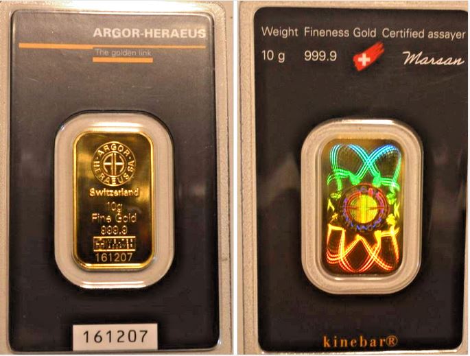  -kirofa - Schweiz - Baren Gold 10 g. KINEBAR - 9999.  ARGOR-HERAEUS. NEU   
