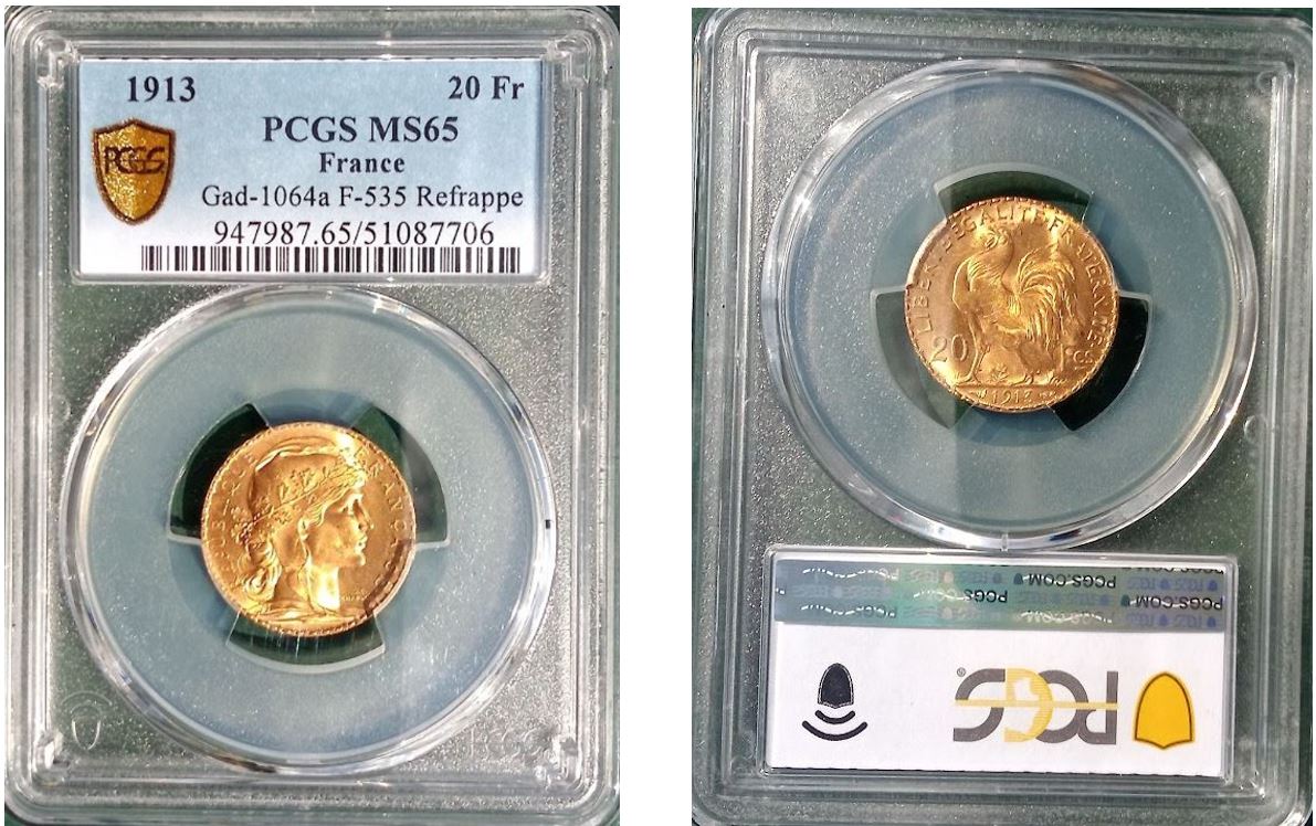 FRANKREICH 20 GOLD FRANCS - MARIANNE 1913 - PCGS MS 65
