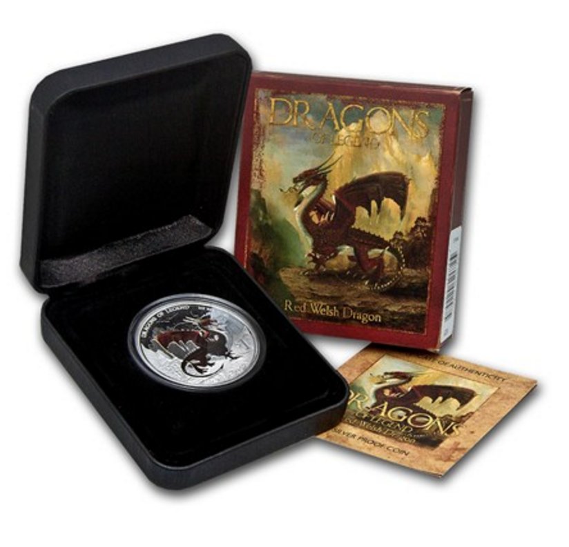  Kirofa - TUVALU-2012- RED WELSH DRAGON - 1 OZ SILVER 999 PROOF.PP. Full Packaging   
