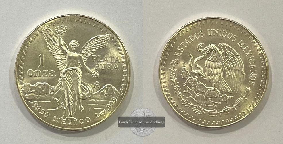  Mexico 1 Onza Libertad Plata Pura 1990 FM-Frankfurt KM#494.2 Feinsilber: 31,1g   