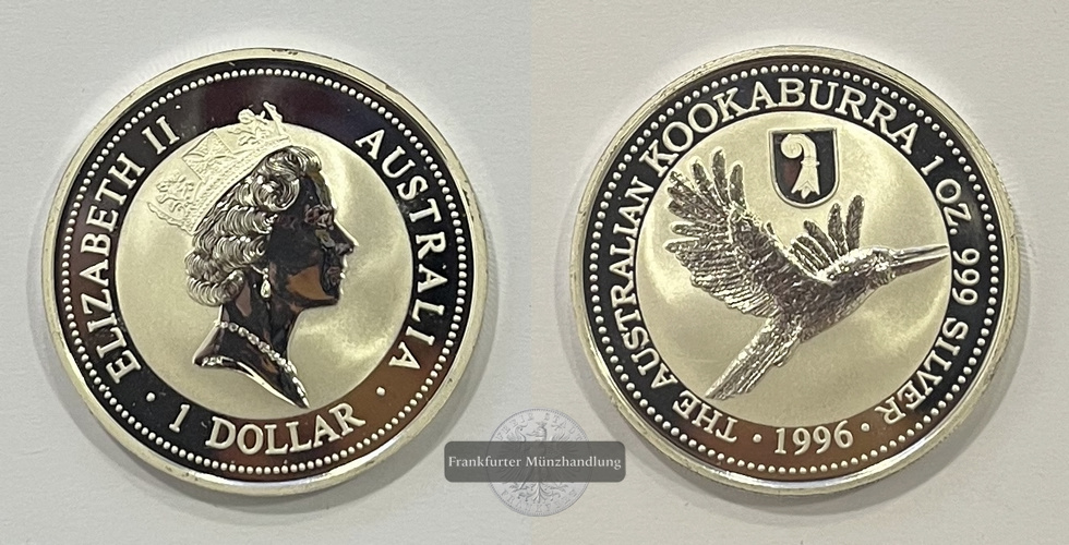  Australien 1 Dollar Kookaburra 1996 Privy Mark Baseler Stab FM-Frankfurt Feinsilber: 31,1g   