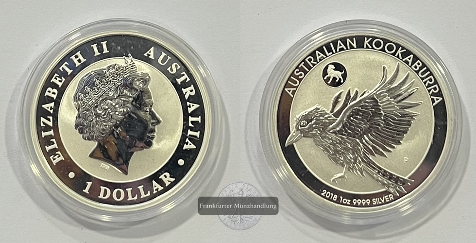  Australien 1 Dollar 2018  Kookaburra Privy Mark Hund FM-Frankfurt Feinsilber: 31,1g   