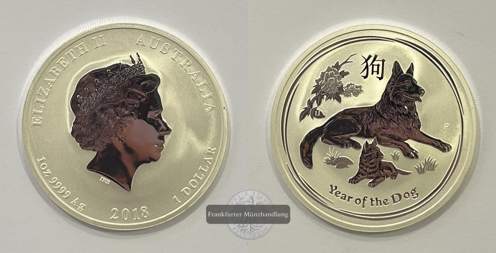  Australien 1 Dollar 2018 Lunar Series Year of Dog FM-Frankfurt KM#3525 Feinsilber: 31,1g   