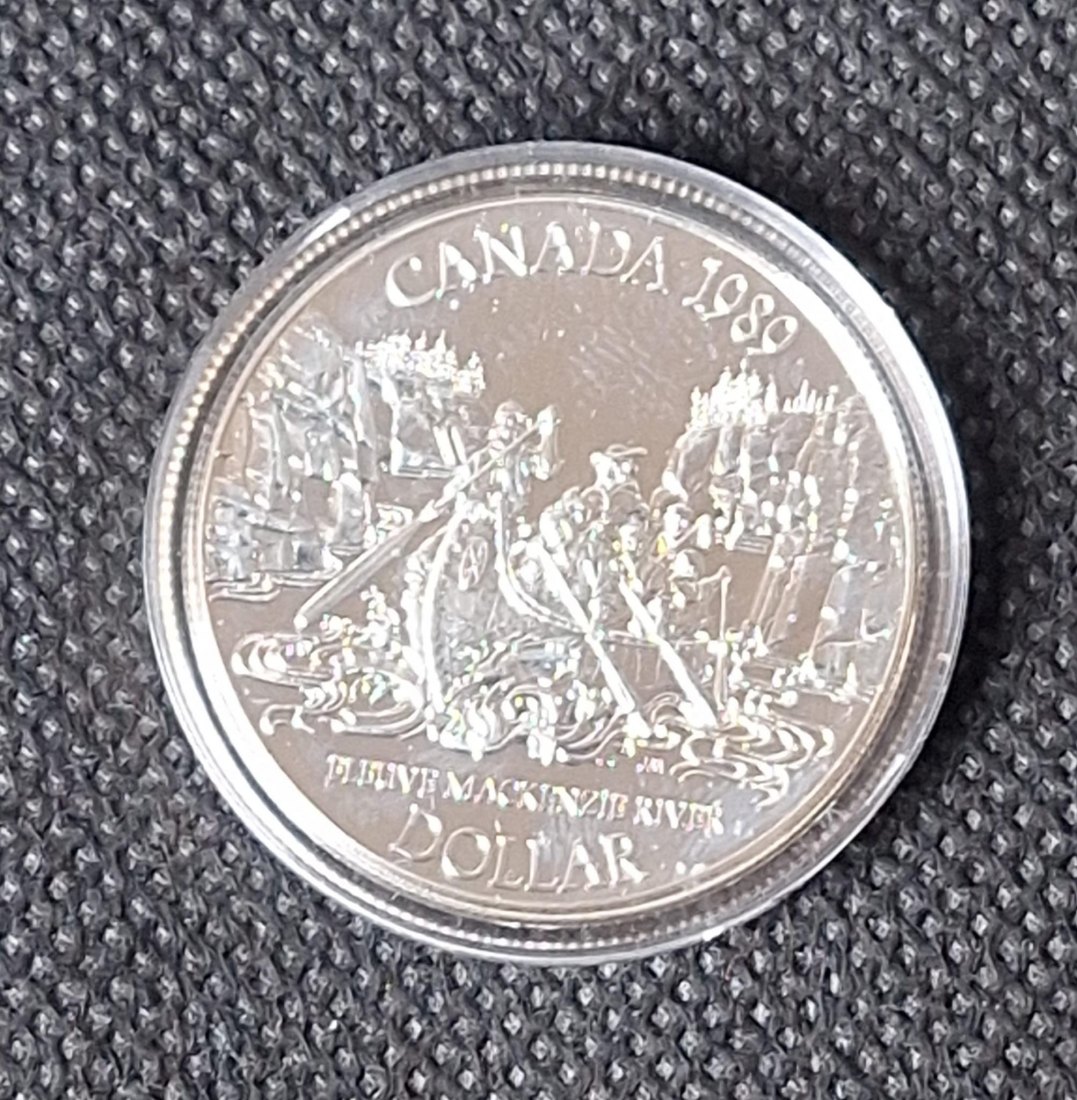  Canada Silber Gedenkmünze 1 Dollar 1989 Mackenzie River, Feingewicht 11,6 Gramm Silber   