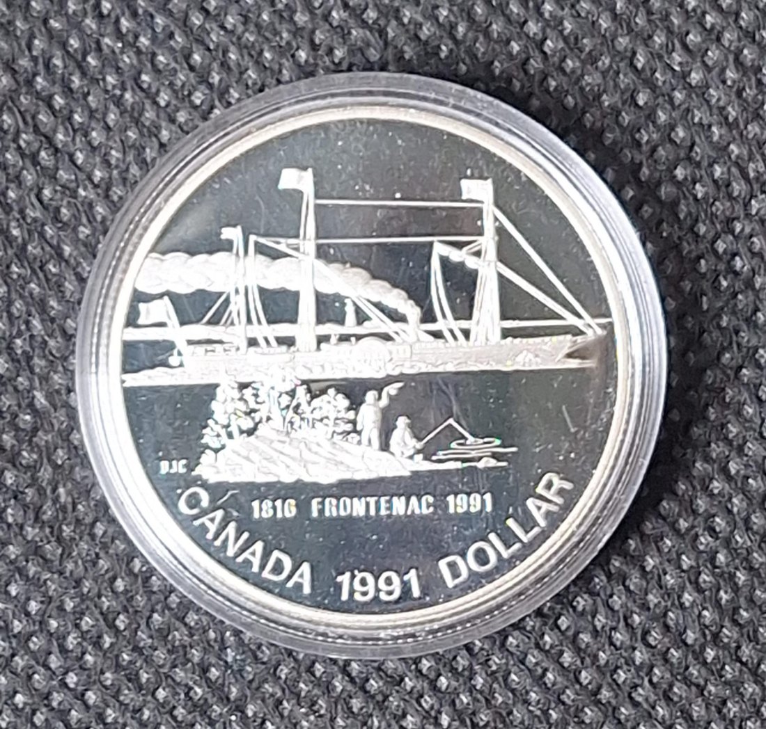  Canada Silber Gedenkmünze 1 Dollar 1991 Schiff Frontenac, Feingewicht 11,6 Gramm Silber   