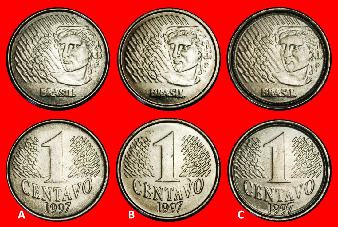  Ⰺ LAUREL HEAD (1994-1997): BRAZIL ★ 1 CENTAVO 1997! 3 DISCOVERY COINS!★LOW START ★ NO RESERVE!   