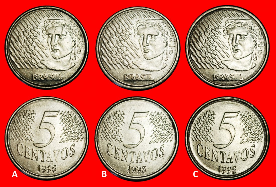  Ⰺ LAUREL HEAD (1994-1997): BRAZIL ★ 5 CENTAVOS 1995! 3 DISCOVERY COINS!★LOW START ★ NO RESERVE!   