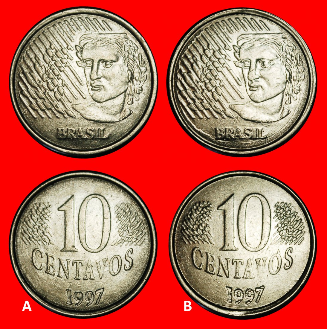  Ⰺ LORBEERKOPF (1994-1997): BRASILIEN ★ 10 CENTAVO 1997! 2 ENTDECKUNG MÜNZE!★OHNE VORBEHALT!   
