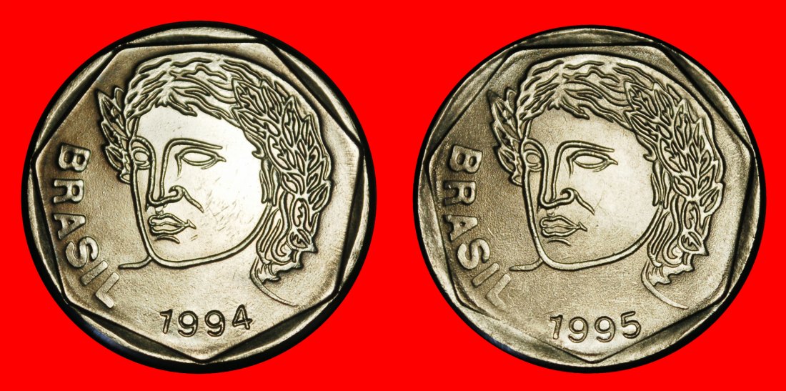 Ⰺ LORBEERKOPF:BRASILIEN★25 CENTAVO 1994, 1995 STG STEMPELGLANZ★GERADE VERÖFFENTLICHT★OHNE VORBEHALT!   