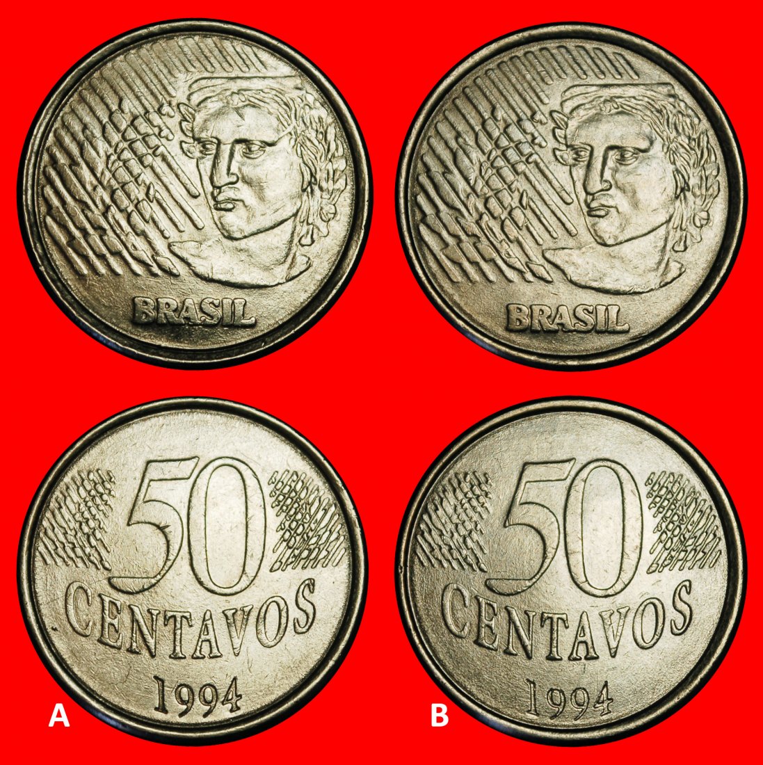  Ⰺ LORBEERKOPF (1994-1995): BRASILIEN ★ 50 CENTAVO 1994! 2 ENTDECKUNG MÜNZE!★OHNE VORBEHALT!   