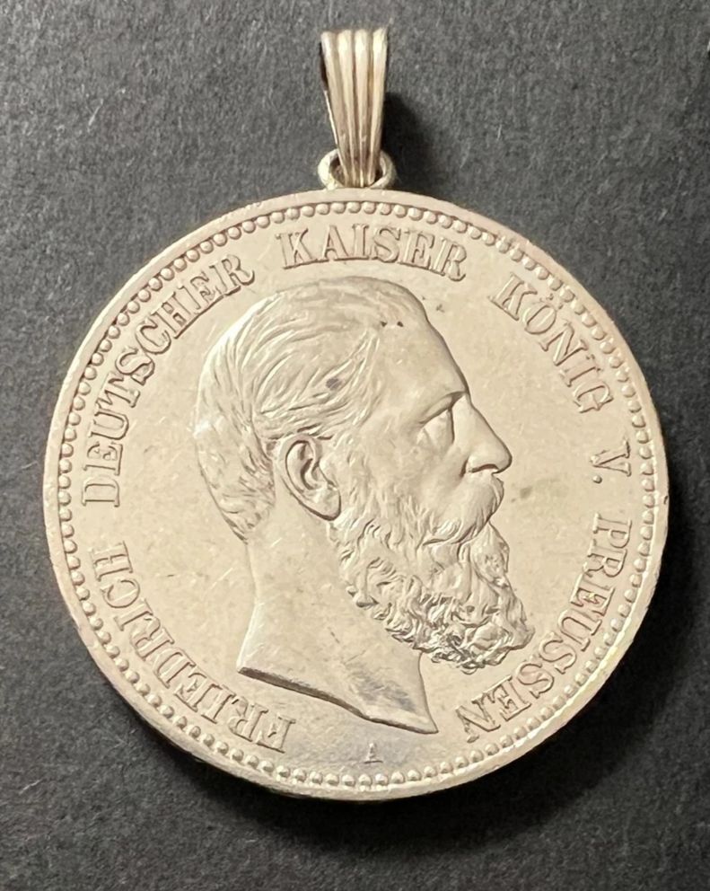  5 MARK Preußen 1888 JÄGER 99 VZ mit Charivari Anhänger   