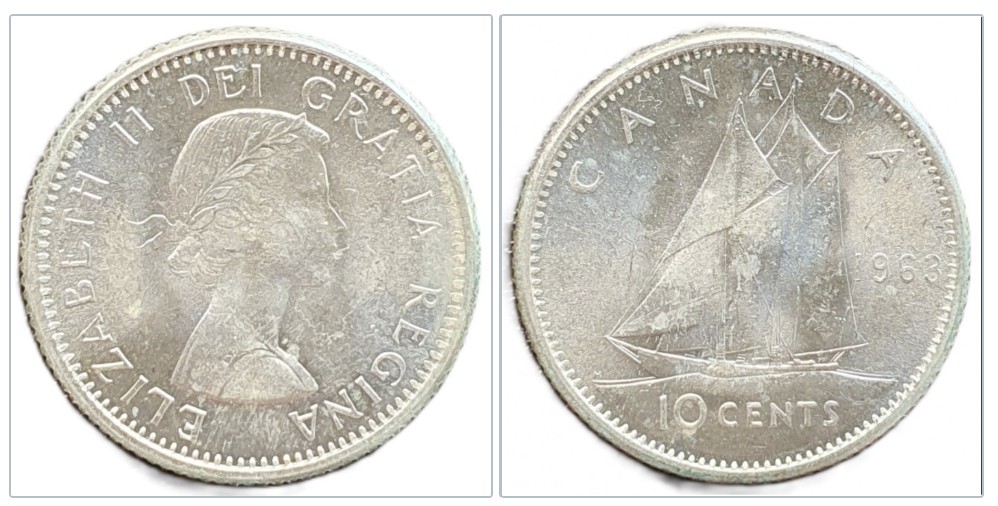  Kanada 10 Cent 1963 Canada Silber Münze 1,86 g fein   
