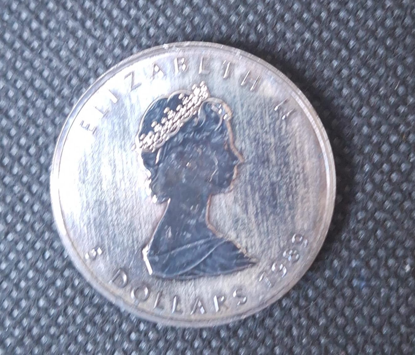  Canada Silber, 5 Dollars 1989 MAPLE LEAF, 1 Unze Silber, mein 1. Exemplar (von 2)   