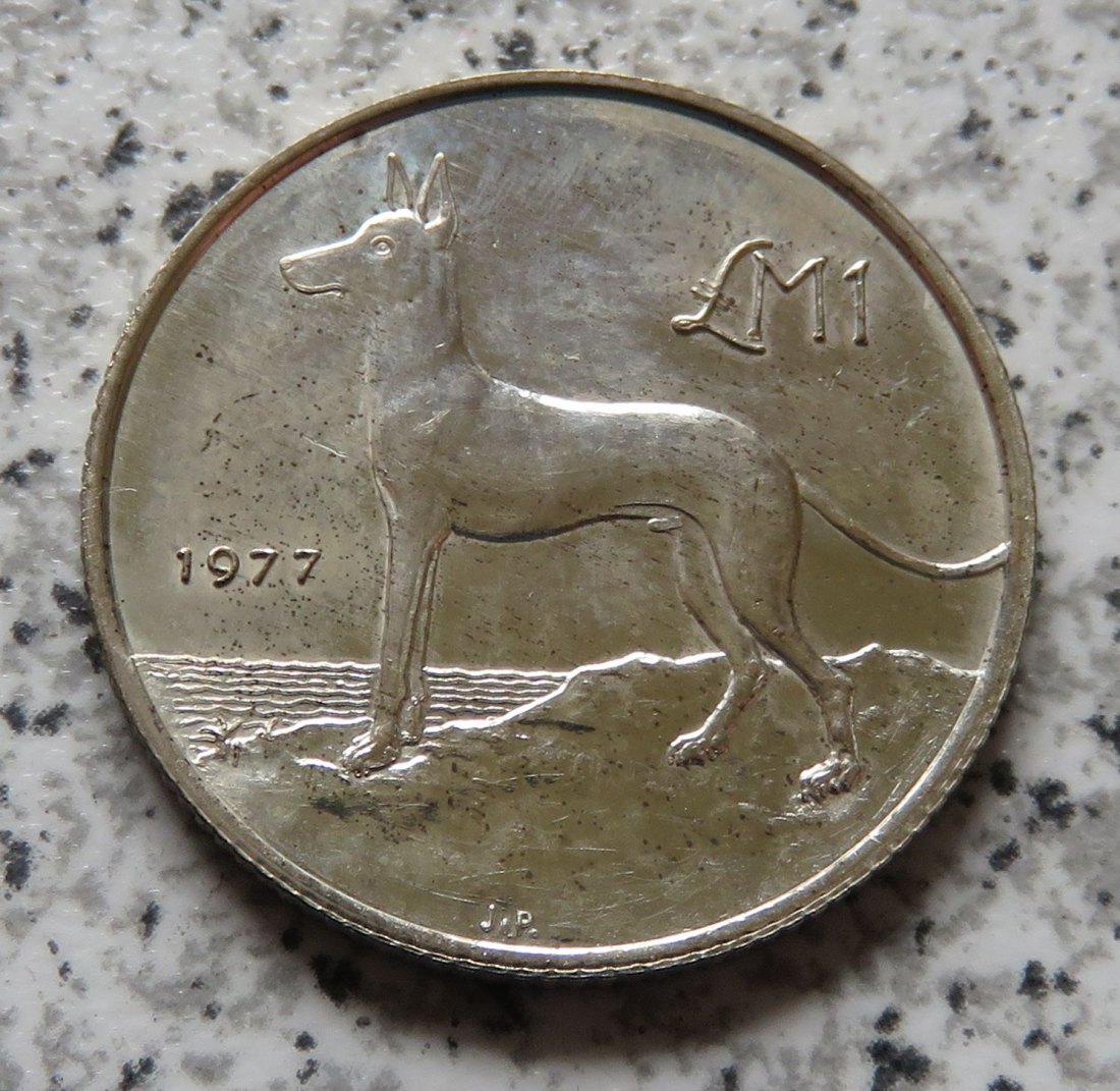  Malta 1 Pfund 1977, PP offen/berührt   