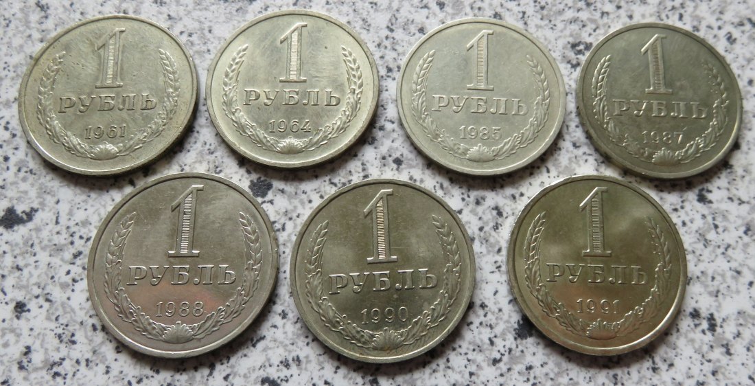  Sowjetunion 1 Rubel 1961 - 1991, 7 vercshiedene Jahrgänge   