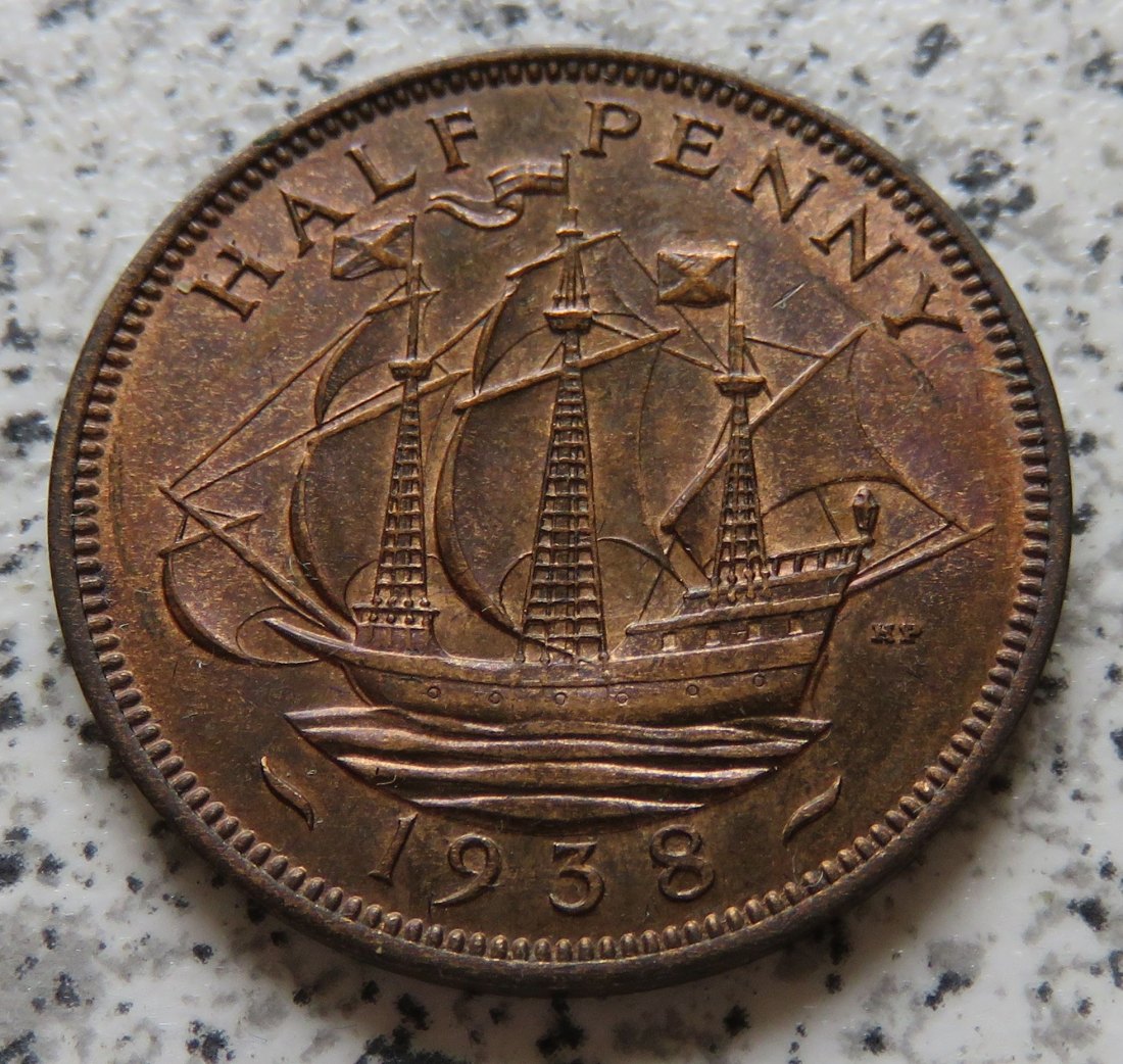  Großbritannien 1/2 Penny 1938 / Großbritannien half Penny 1938, Erhaltung   