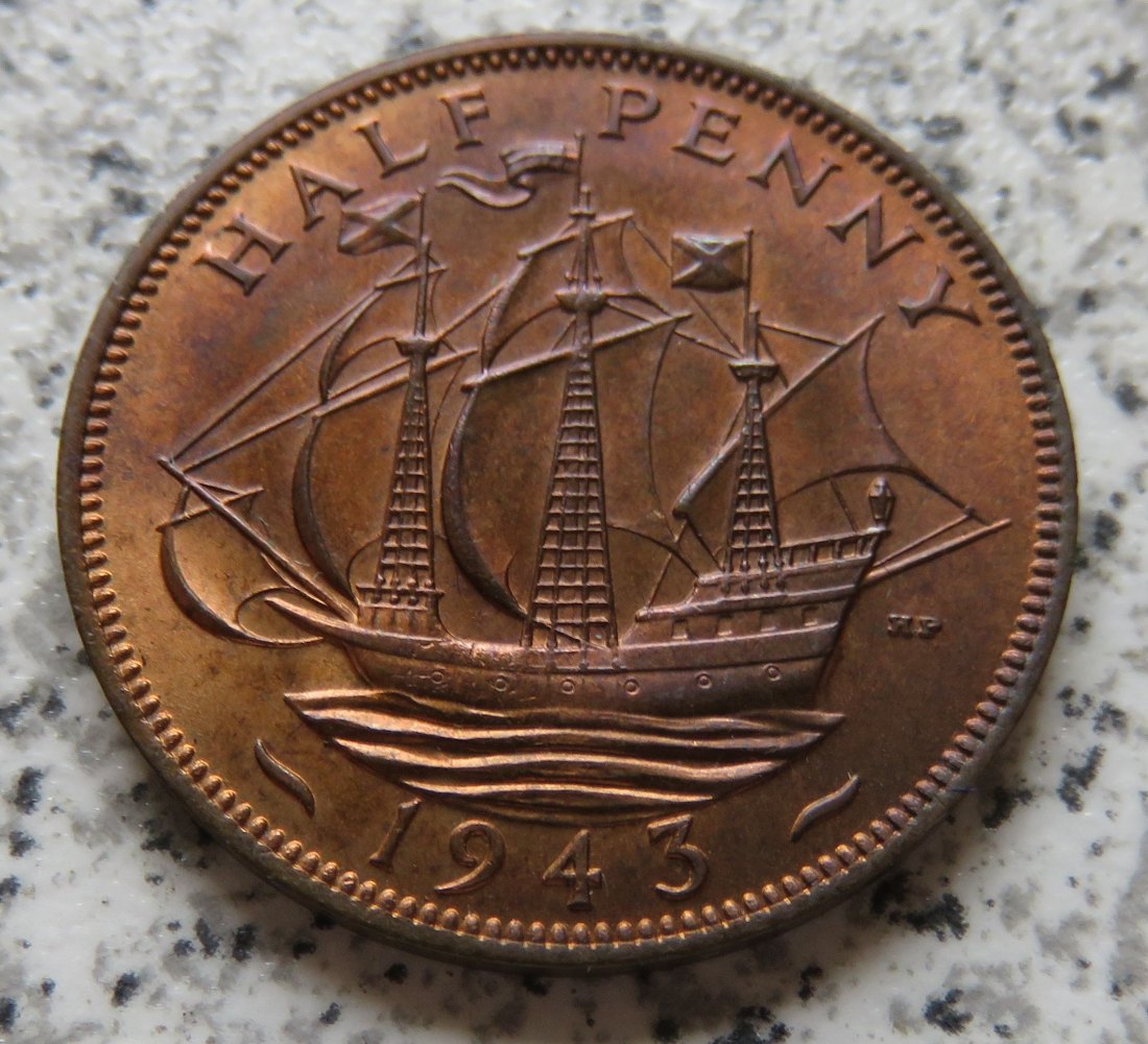  Großbritannien 1/2 Penny 1943 / Großbritannien half Penny 1943, Erhaltung   