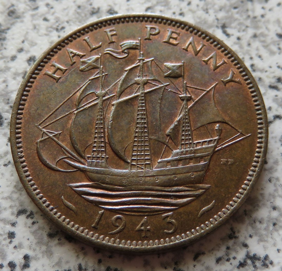  Großbritannien 1/2 Penny 1943 / Großbritannien half Penny 1943, Erhaltung   