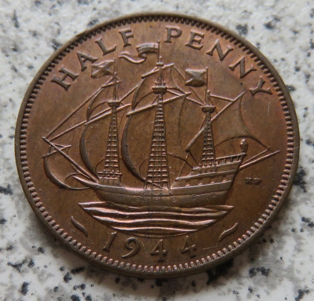  Großbritannien 1/2 Penny 1944 / Großbritannien half Penny 1944, Erhaltung   