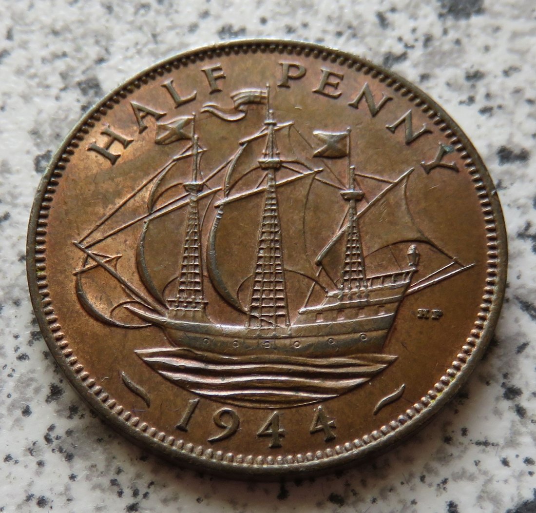  Großbritannien 1/2 Penny 1944 / Großbritannien half Penny 1944, Erhaltung   