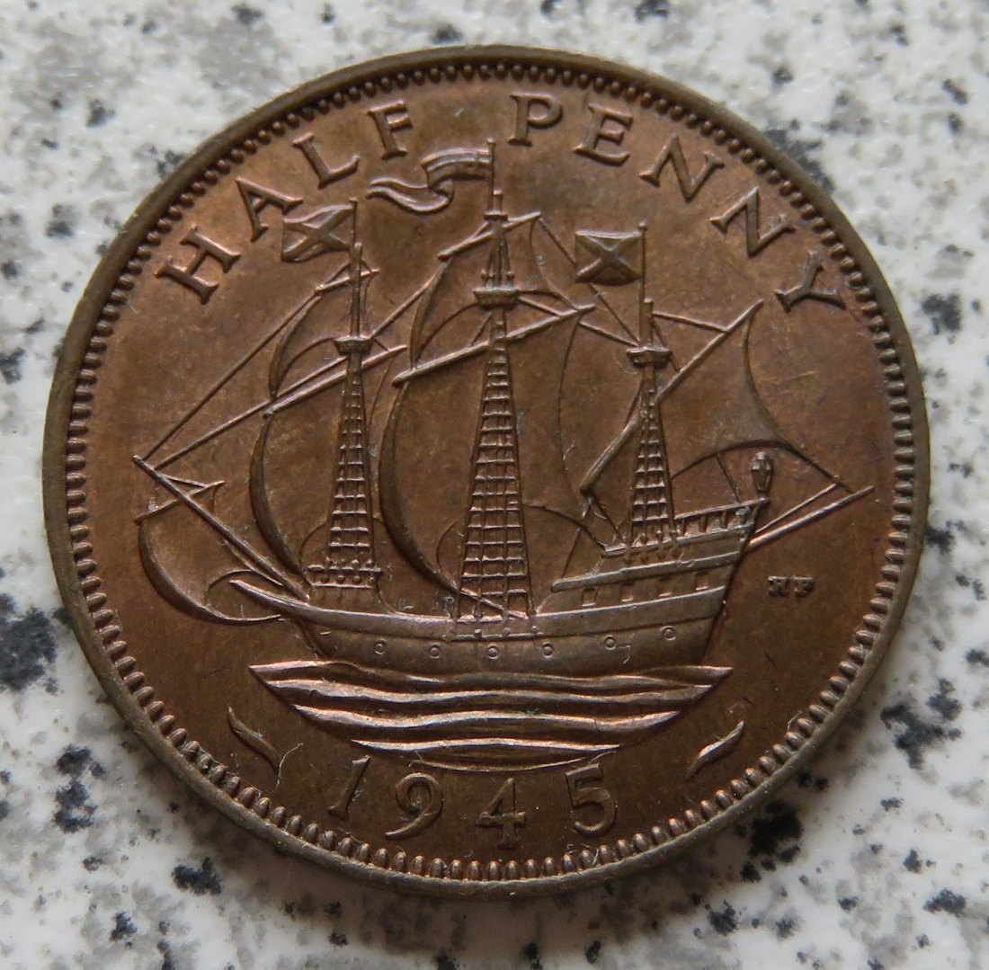  Großbritannien 1/2 Penny 1945 / Großbritannien half Penny 1945, Erhaltung   