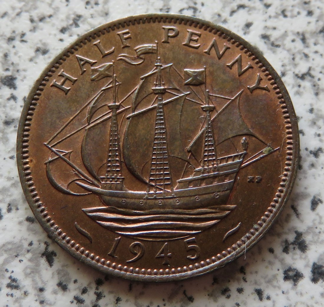  Großbritannien 1/2 Penny 1945 / Großbritannien half Penny 1945, Erhaltung   