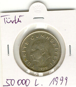  Türkei, 50 000 Lira 1999, Krause-Mishler 1056, Erhaltung sehr schön-vorzüglich   