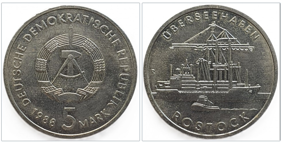  Deutschland - DDR 5 Mark, 1988 - 30 Jahre Überseehafen Rostock   