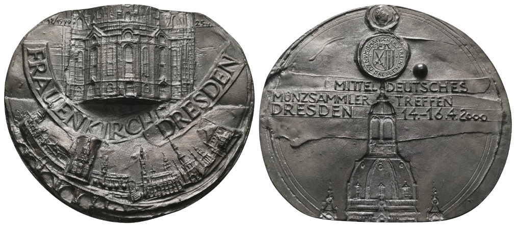  Medaille 2000; Frauenkirche Dresden; Mitteldeutsches Münzsammlertreffen, Bronze, 311 g   