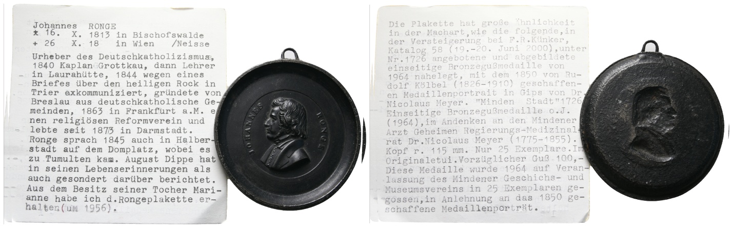  Plakette /Medaille; Johannes Ronge; Eisen, 59,40 g; Ø 64,58 mm   