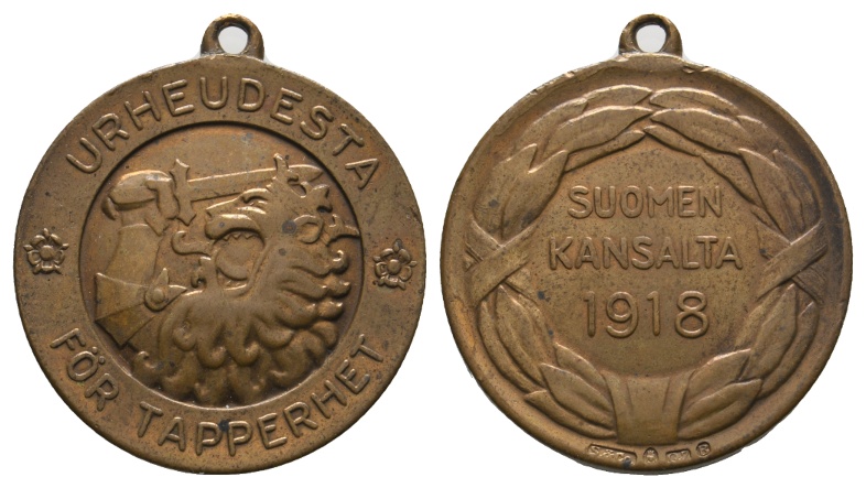  Medaille; Finnland; Tapferkeit 1918; Bronze; gehenkelt; 11,59 g; Ø 29,0 mm   