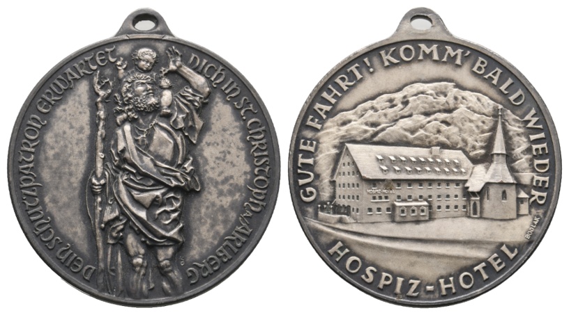  Medaille; Hospiz-Hotel; unedel; gehenkelt; 17,87 g; Ø 35,53 mm   
