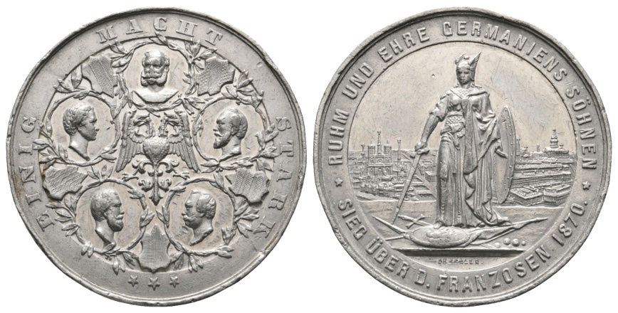  Medaille 1870; Sieg über die Franzosen; Einig macht Stark; unedel; 30,43 g; Ø 46,00 mm   