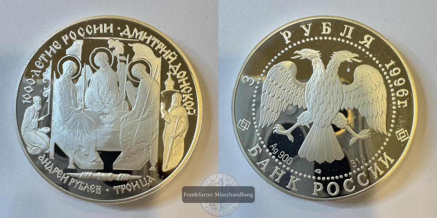  Russland 3 Roubles (Dmitri Donskoy) 1996 FM-Frankfurt Feinsilber: 31,4g   