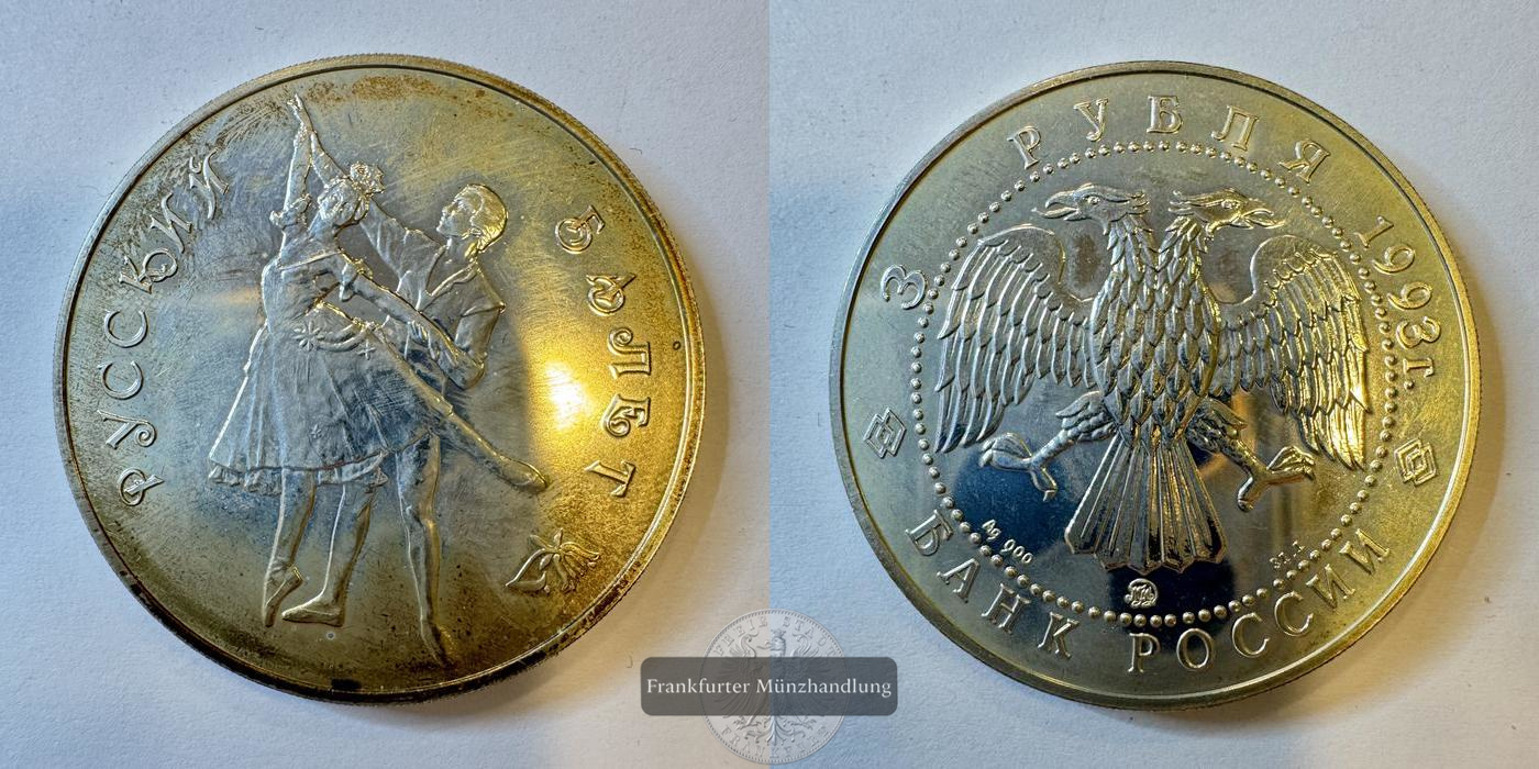  Russland 3 Roubles (Russian Ballet) 1993 FM-Frankfurt Y#323 Feinsilber: 31,4g   