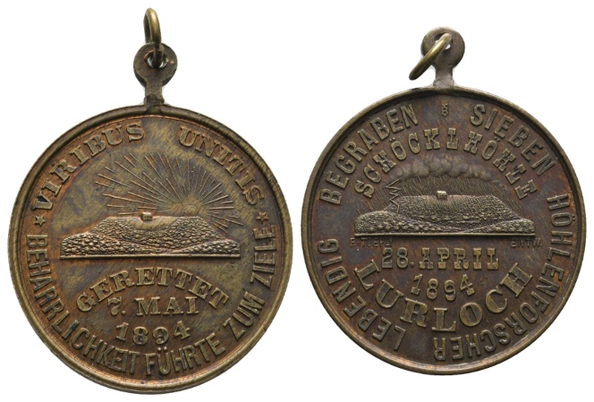  Gedenkmedaille 1894; Lurloch; Rettung von Höhlenforschern; unedel; gehenkelt; 17,18 g; Ø 34,81 mm   