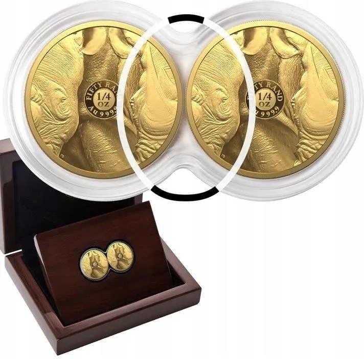  Rhino - Nashorn Big Five II. Doppel-Satz - Südafrika - GOLD 2 x 1/4 Oz PP PROOF   