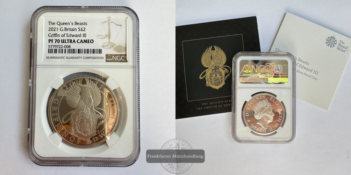  UK / 2 Pounds Griffin of Edward III (NGC PF 70 Graded) 2021 FM-Frankfurt KM#2012 Feinsilber: 31,2g   