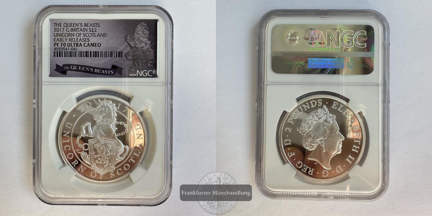  UK / 2 Pounds Unicorn of Scotland (NGC PF 70 Graded) 2017 FM-Frankfurt KM#1442 Feinsilber: 31,2g   
