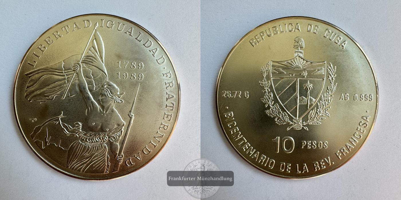  Kuba / 10 Pesos (The Liberty) 1989 FM-Frankfurt KM#239 Feinsilber: 26,72g   